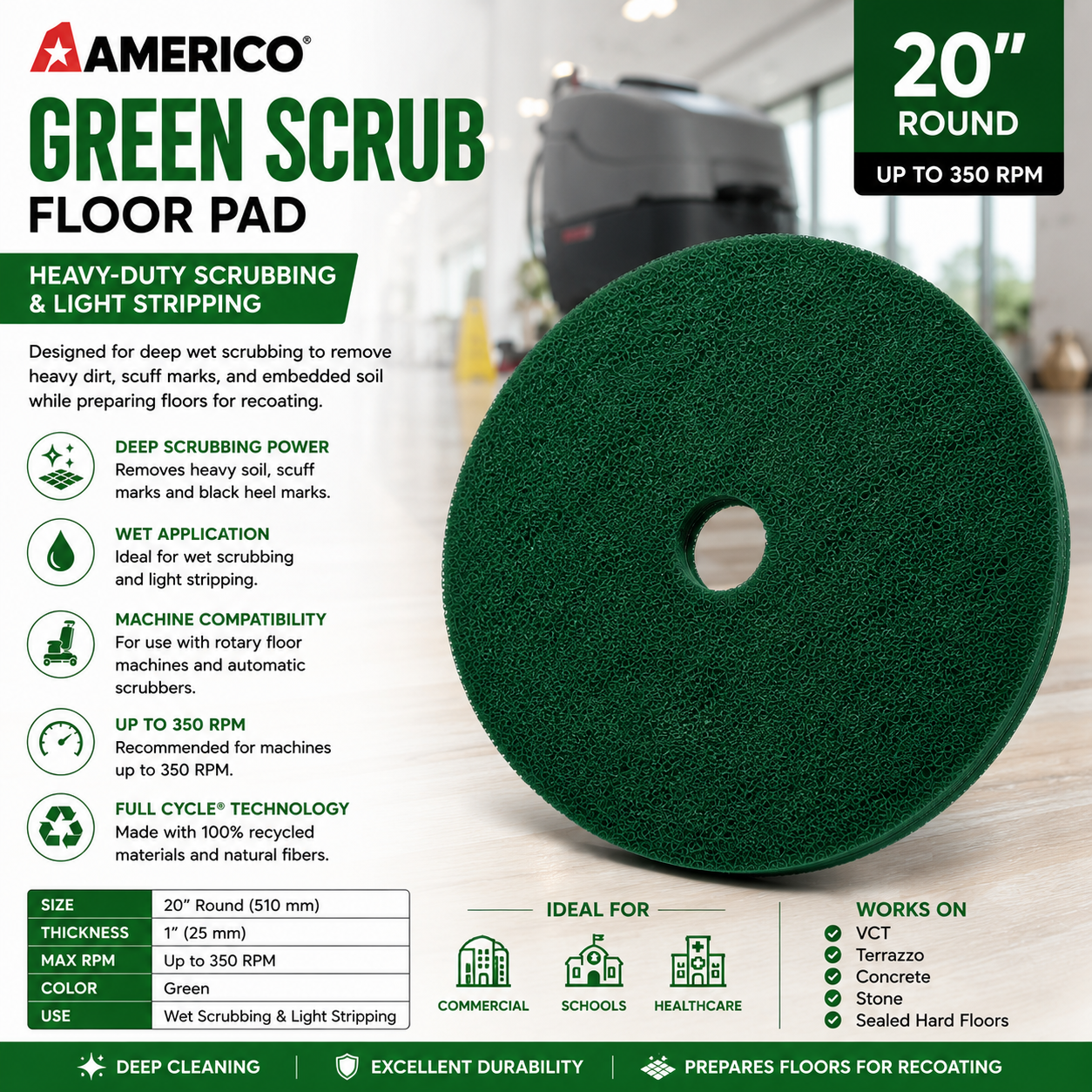 Americo Green Scrub Floor Pad 20″ 400320