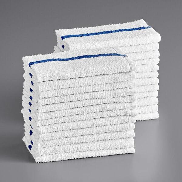 Choice 16" x 19" Blue Striped 32 oz. Cotton Bar Towels in Bulk - 120/Case and 12 Pack