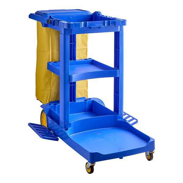 Premium 3-Shelf Janitor Cart Kit with Yellow Bag, Black Zippered Bag, and Lid