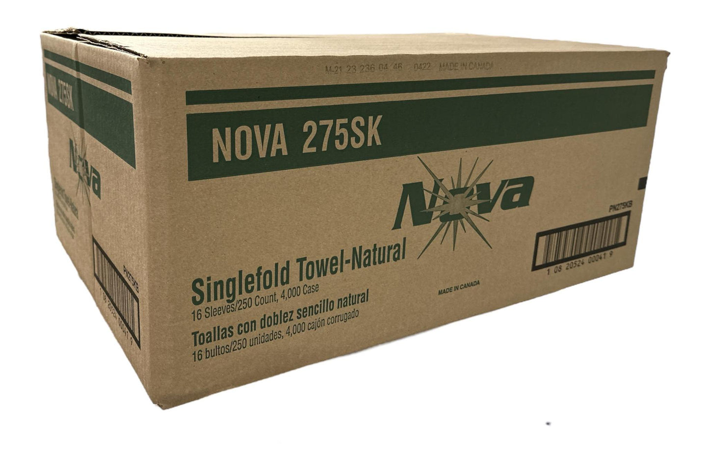 NATURAL SINGLEFOLD TOWEL NOVA 9.0"X9.45" 16 Sleeves/250 Count, 4,000 Case