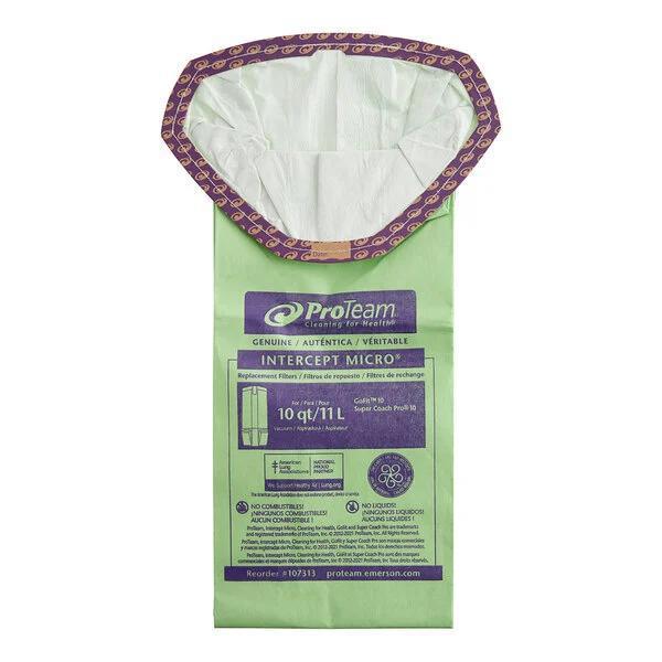ProTeam 107313 10 Qt. Open Collar Intercept Micro Filter Bag for Super Coach Pro 10 and GoFit® 10 Backpack Vacuums - 10/Pack