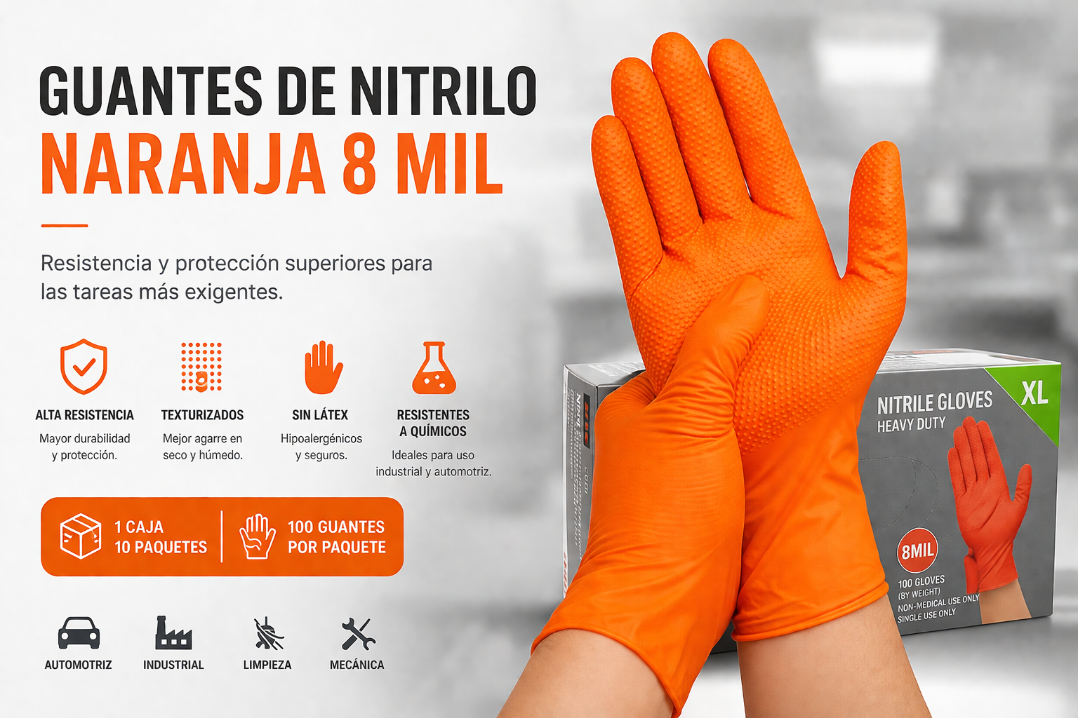 Nitrile Disposable Gloves, Orange color, Diamont texture, 8 Mil