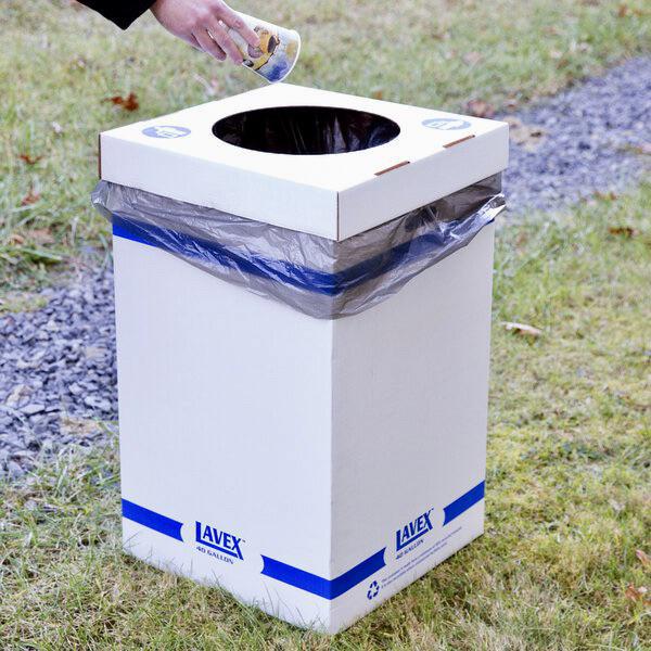 Lavex 40 Gallon White Corrugated Cardboard Trash and Recycling Container/with Lid